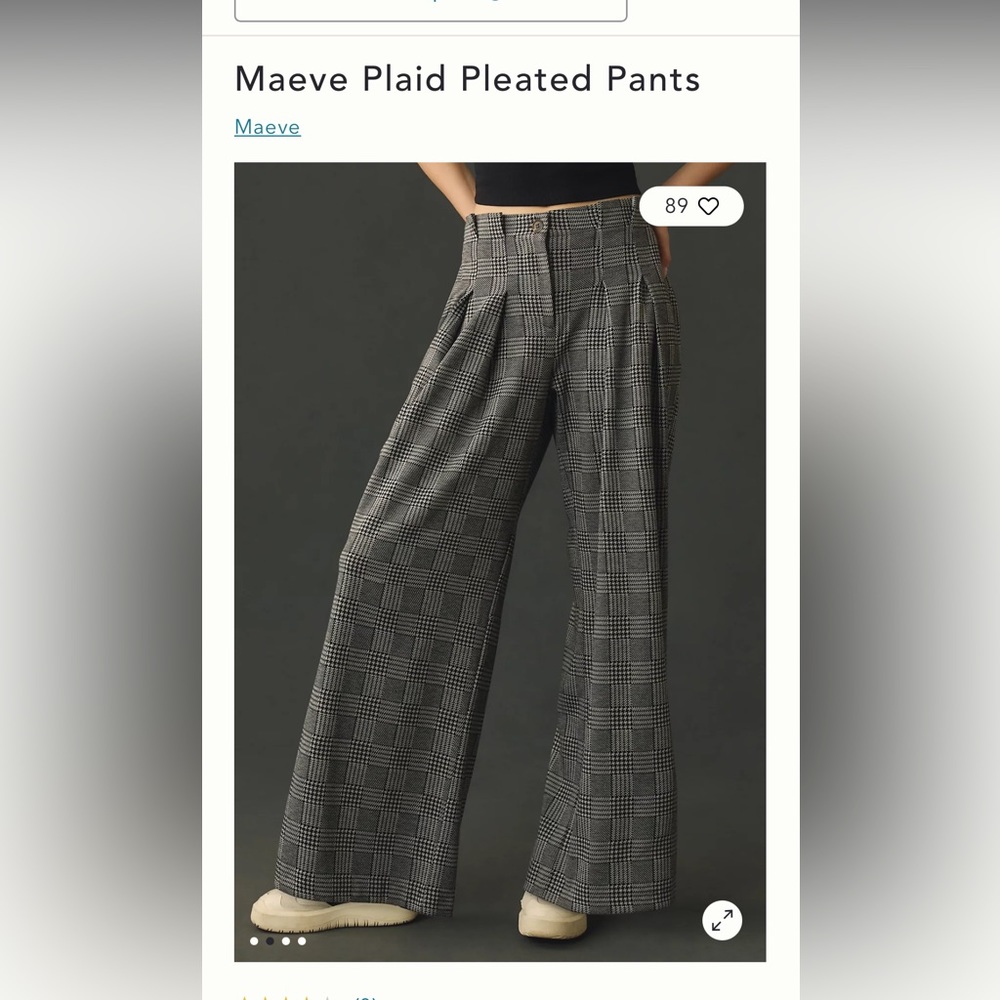 NWT Anthropologie Plaid Pleated Pants petite